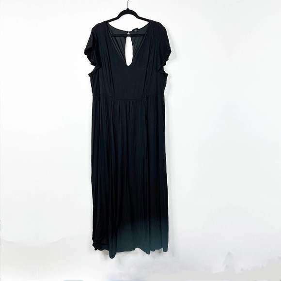 torrid Dresses & Skirts - Torrid V-Neck Maxi Dress 3X Cut-away Flutter Sleeve Keyhole Back Black #7537